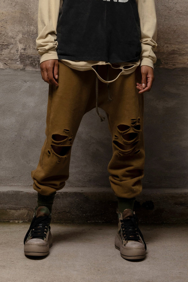 R13 SHREDDED DROP CROTCH SWEATPANT - OLIVE outlook