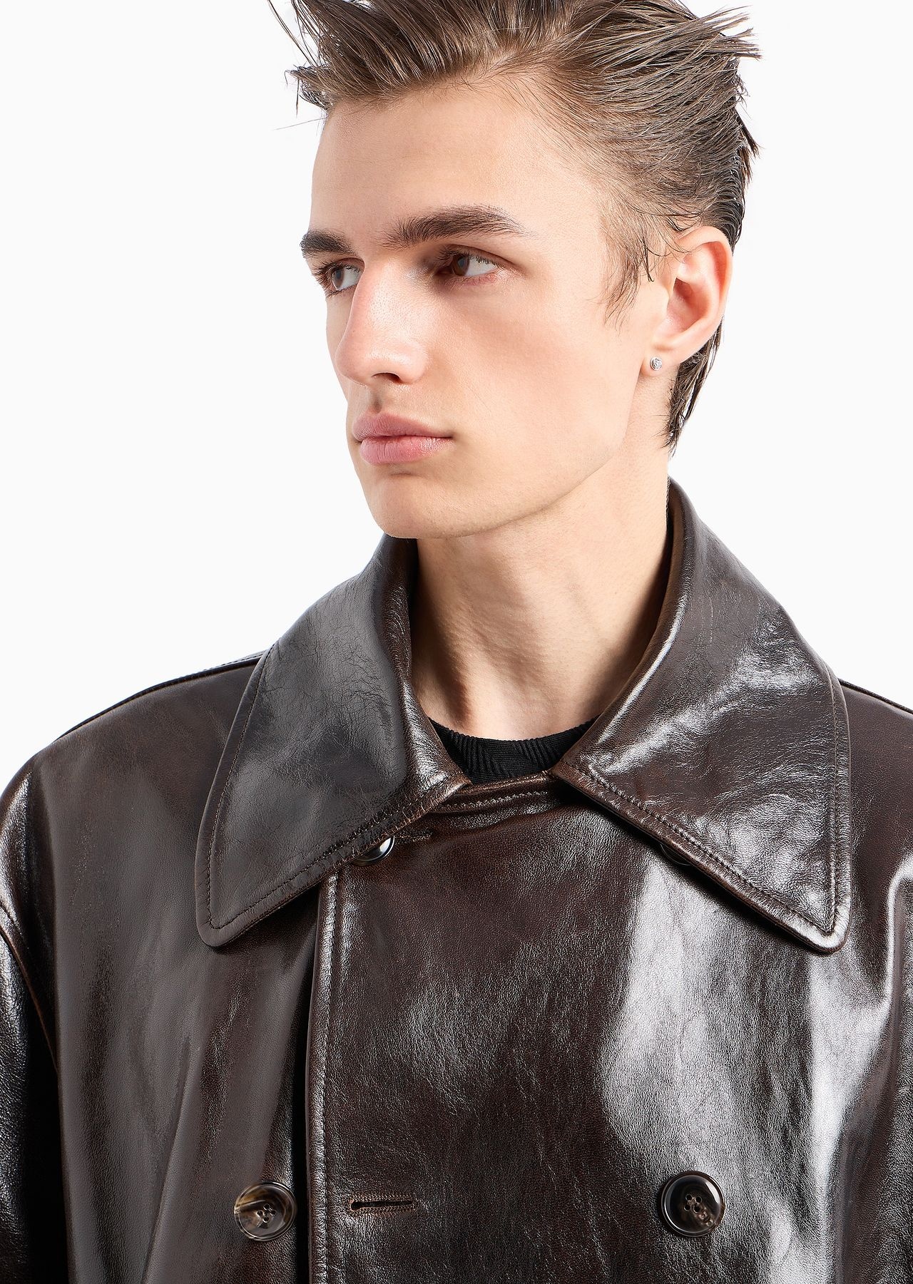 Long nappa leather pea coat - 5