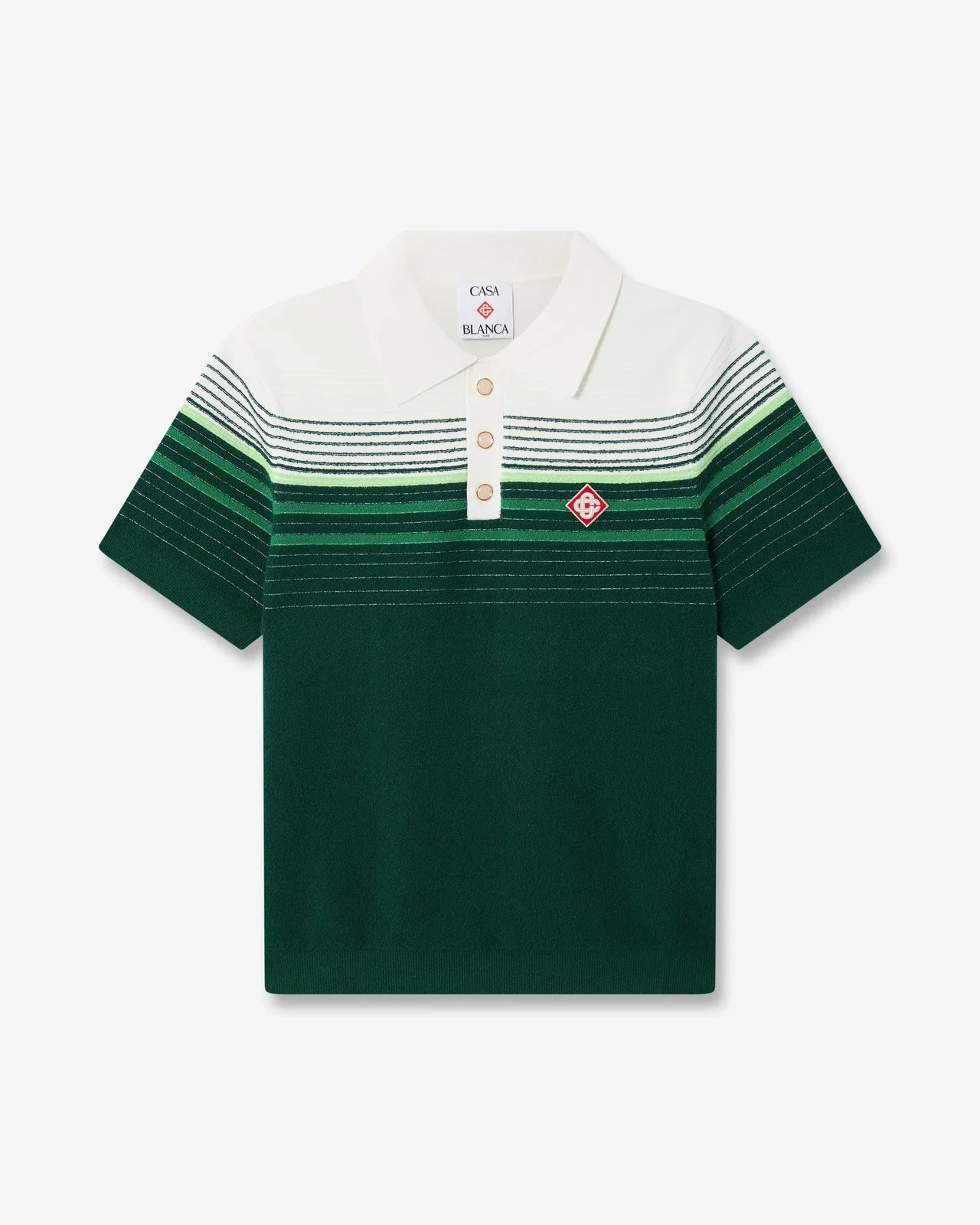 White & Green Boucle Stripe Short Sleeve Polo Shirt - 1