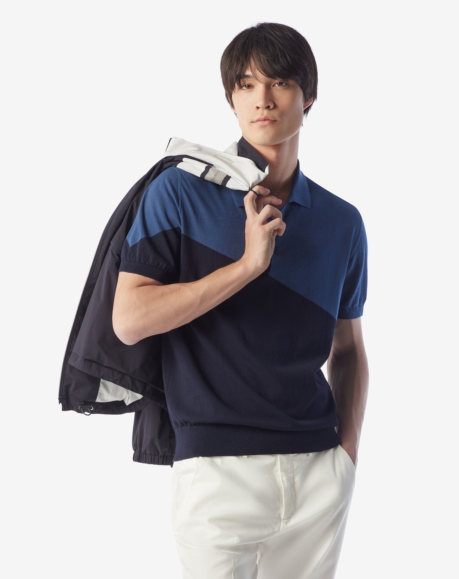 Blue/light blue button-up Ice cotton polo shirt - 2