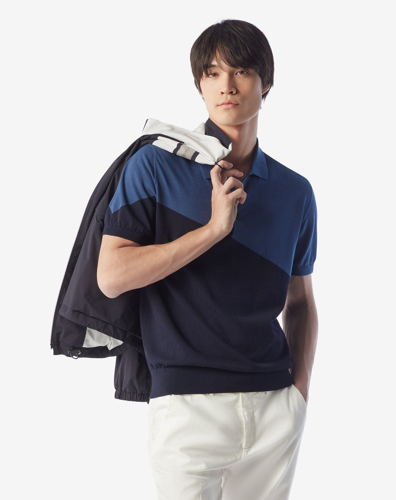 CORNELIANI Blue/light blue button-up Ice cotton polo shirt outlook