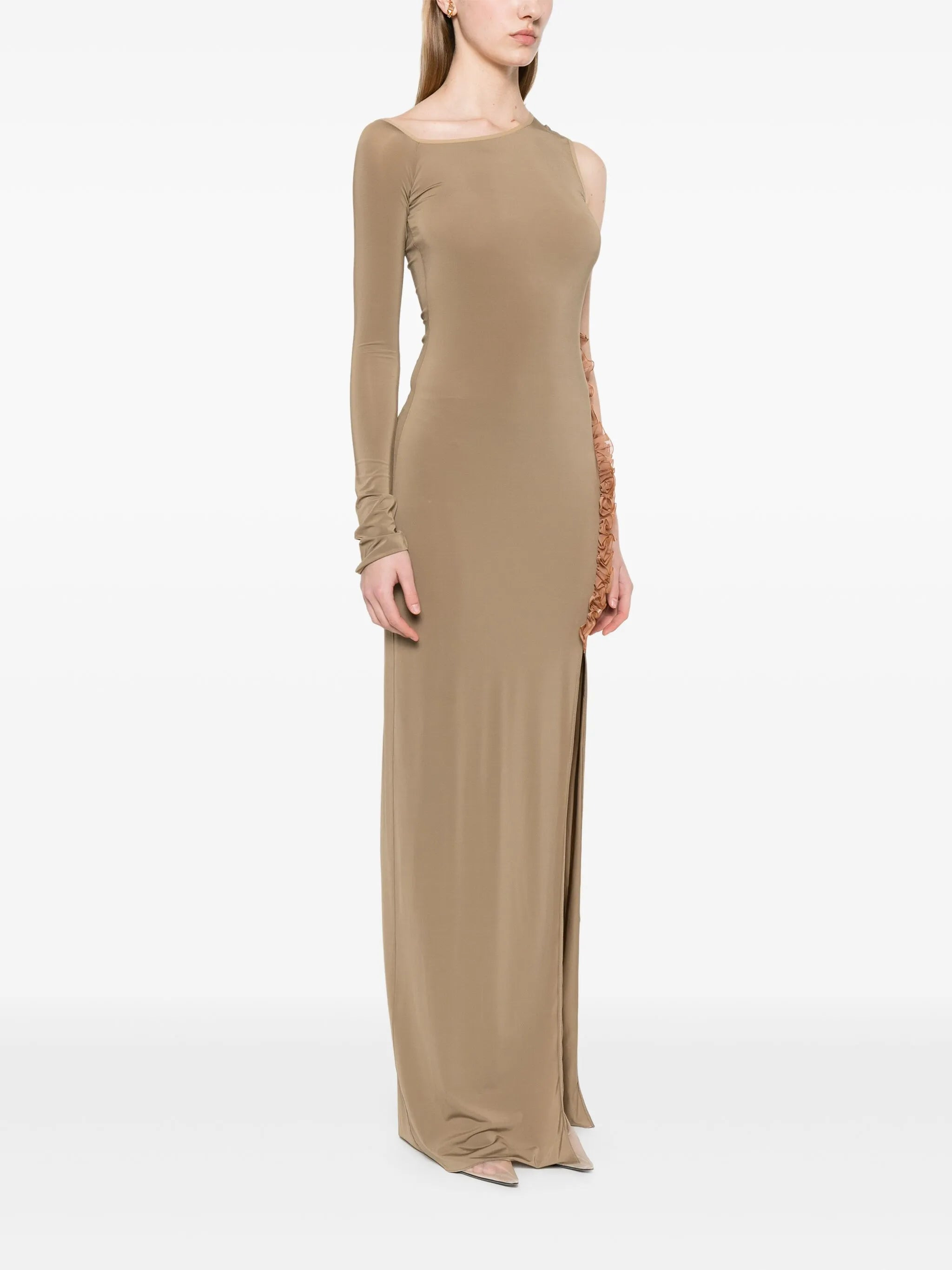 frill-detail asymmetric maxi dress - 3