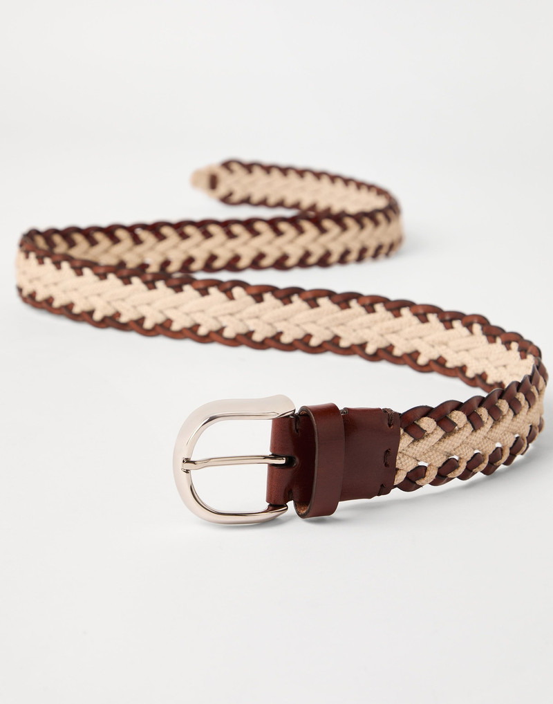 Brunello Cucinelli Braided leather and canvas belt outlook