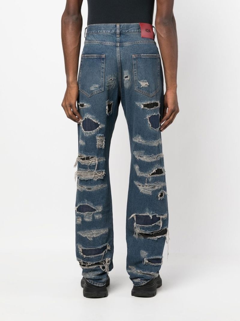 straight-leg distressed jeans - 4