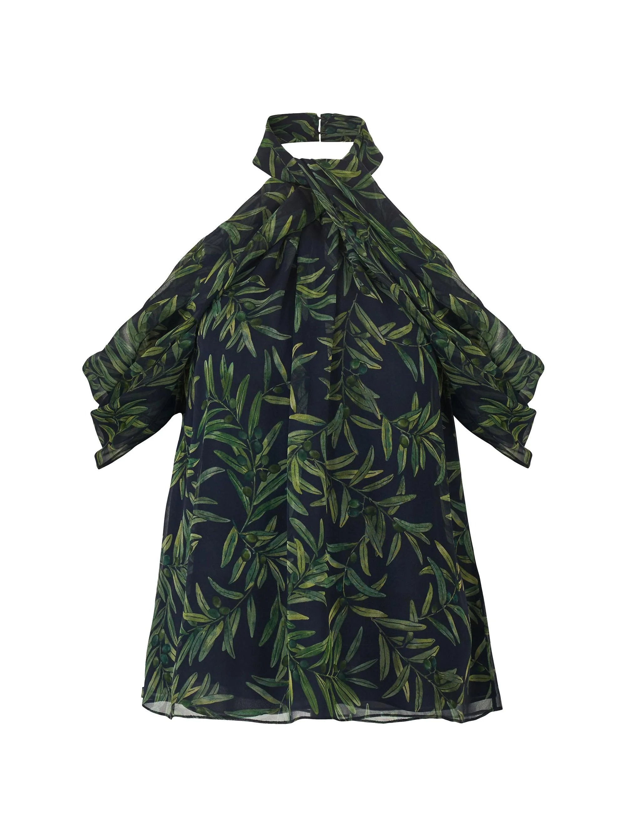 Women's Leaf-Print Draped Halterneck Off-The-Shoulder Blouse - Midnight Multi - 1
