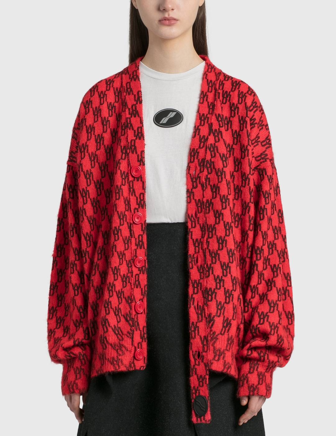 Red Logo Printed Mohair Cardigan - 1