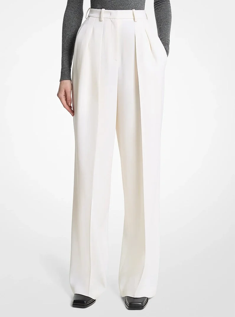 Wool Gabardine Pleated Slouch Trousers - 1