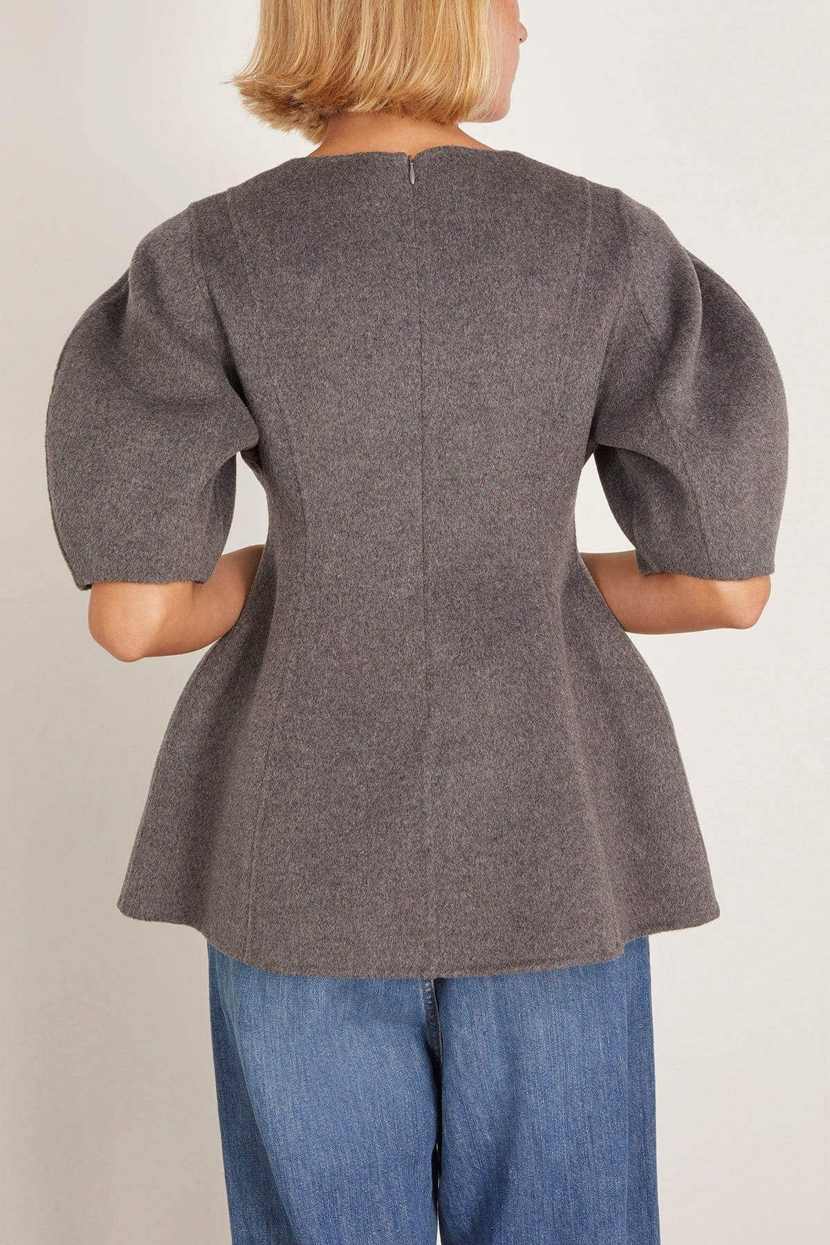 Sculptural Double-Faced Top in Mid Grey Melange - 4