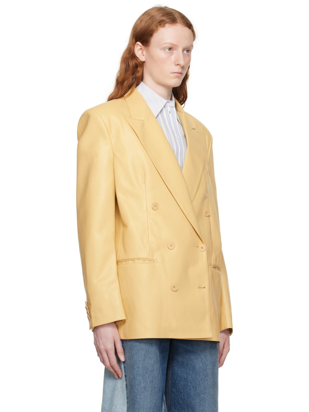 Yellow Oversized Faux-Leather Blazer - 2