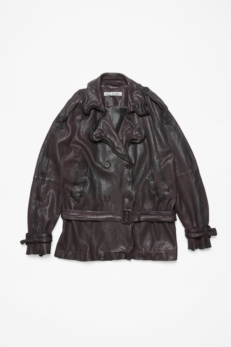 Belted leather jacket - Dark brown - 1