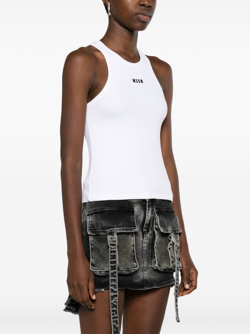 embroidered-logo ribbed tank top - 3