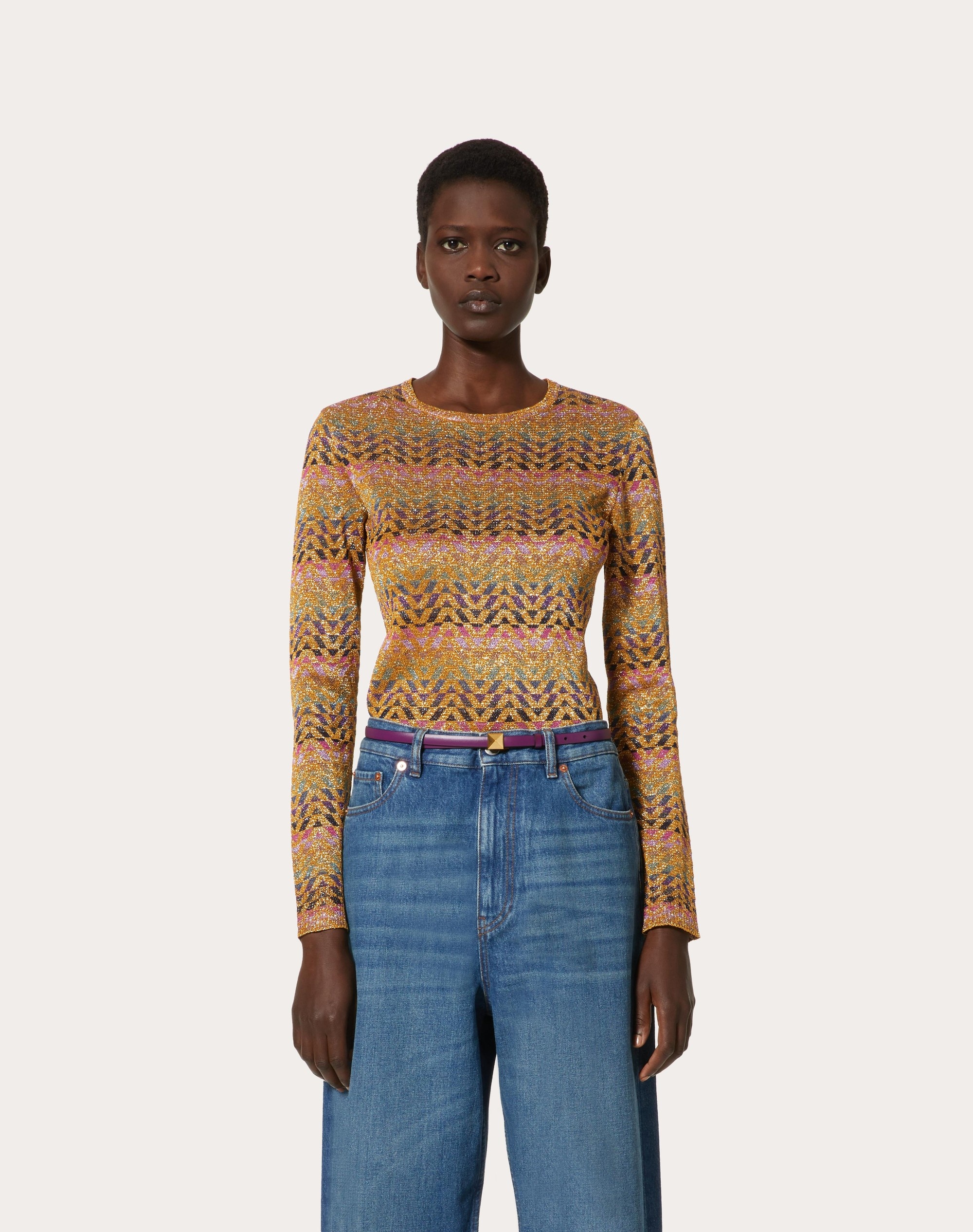 OPTICAL VALENTINO LUREX JACQUARD SWEATER - 3