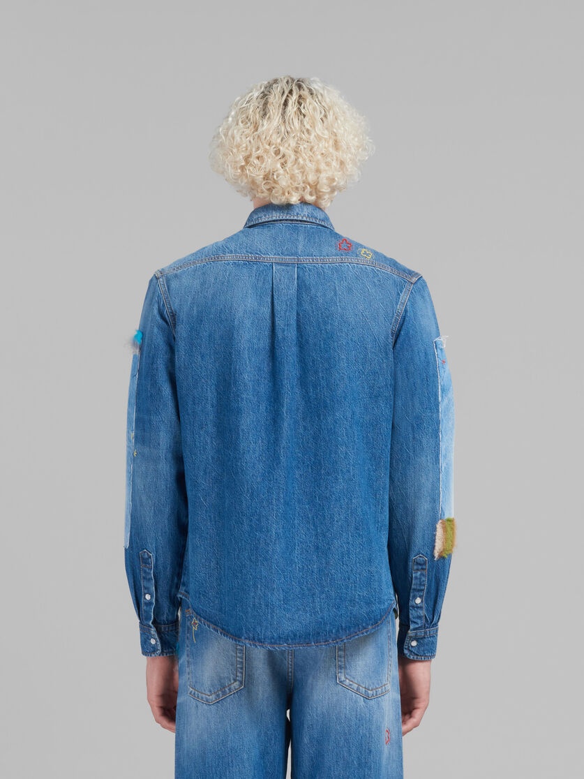 BLUE BIO DENIM SHIRT WITH MOHAIR PATCHES - 3
