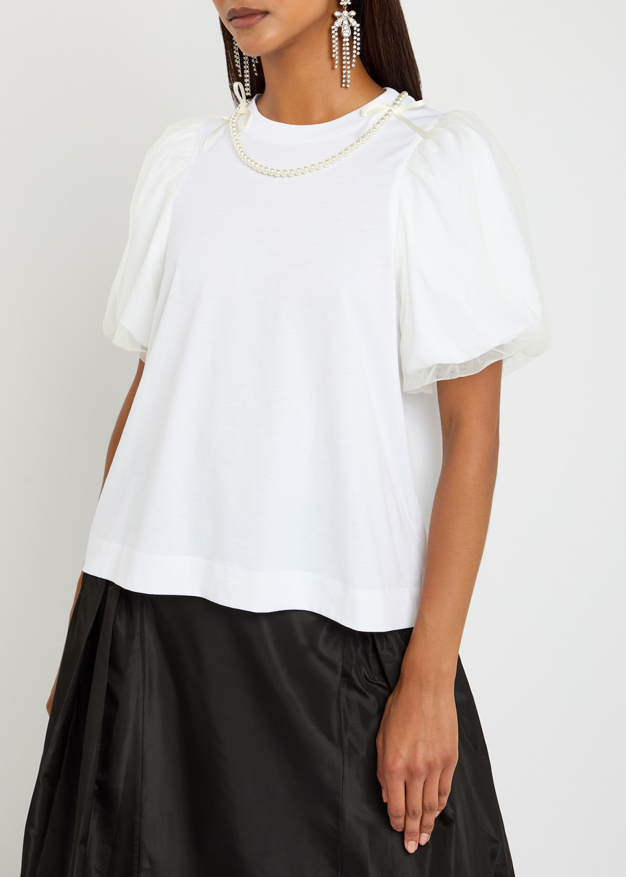 Simone Rocha Tulle Overlay Puff Sleeve Cotton T-shirt - 2