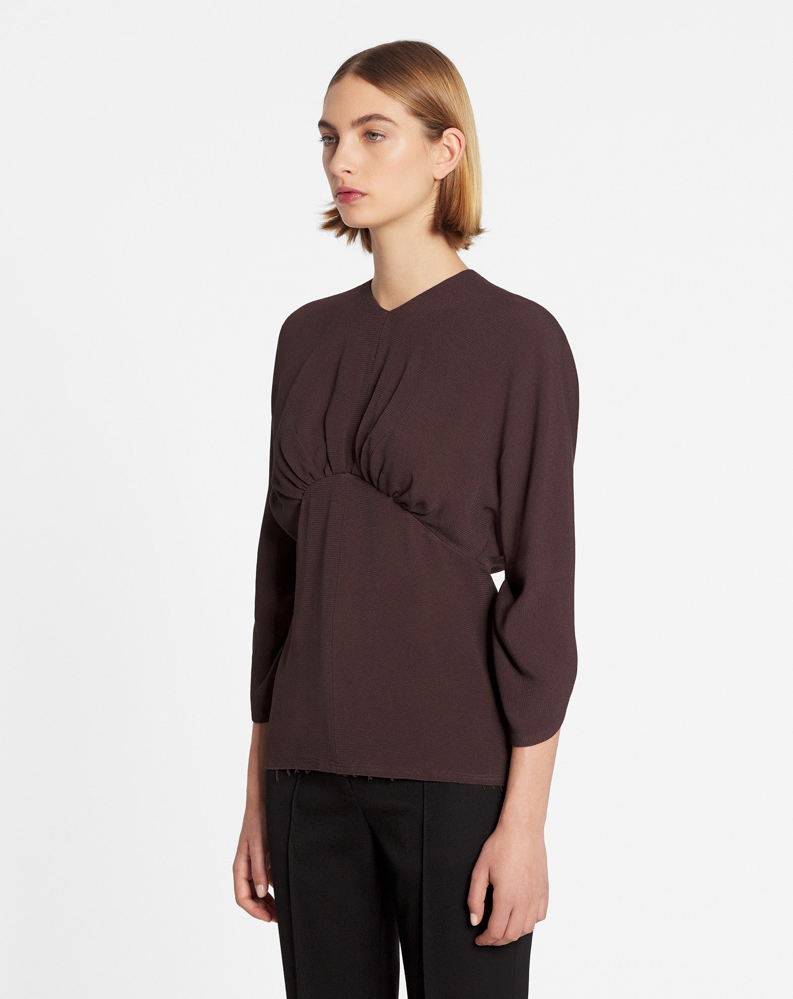 GATHERED TOP WITH 3/4-LENGTH SLEEVES - 3