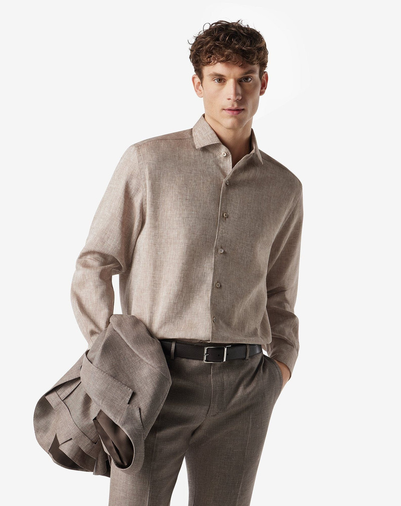 CORNELIANI Brown pure chambray linen shirt outlook
