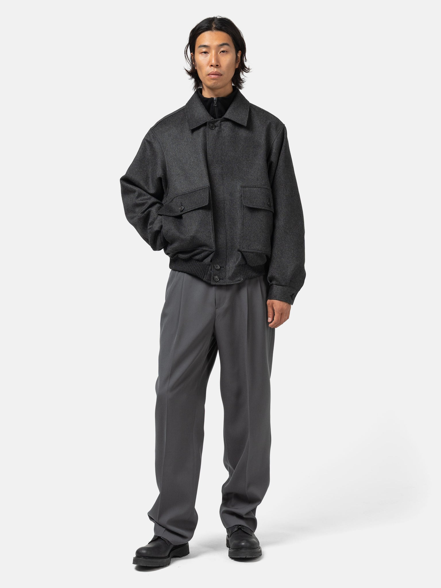 Cashmere Moleskin Zip Blouson Top Charcoal - 2