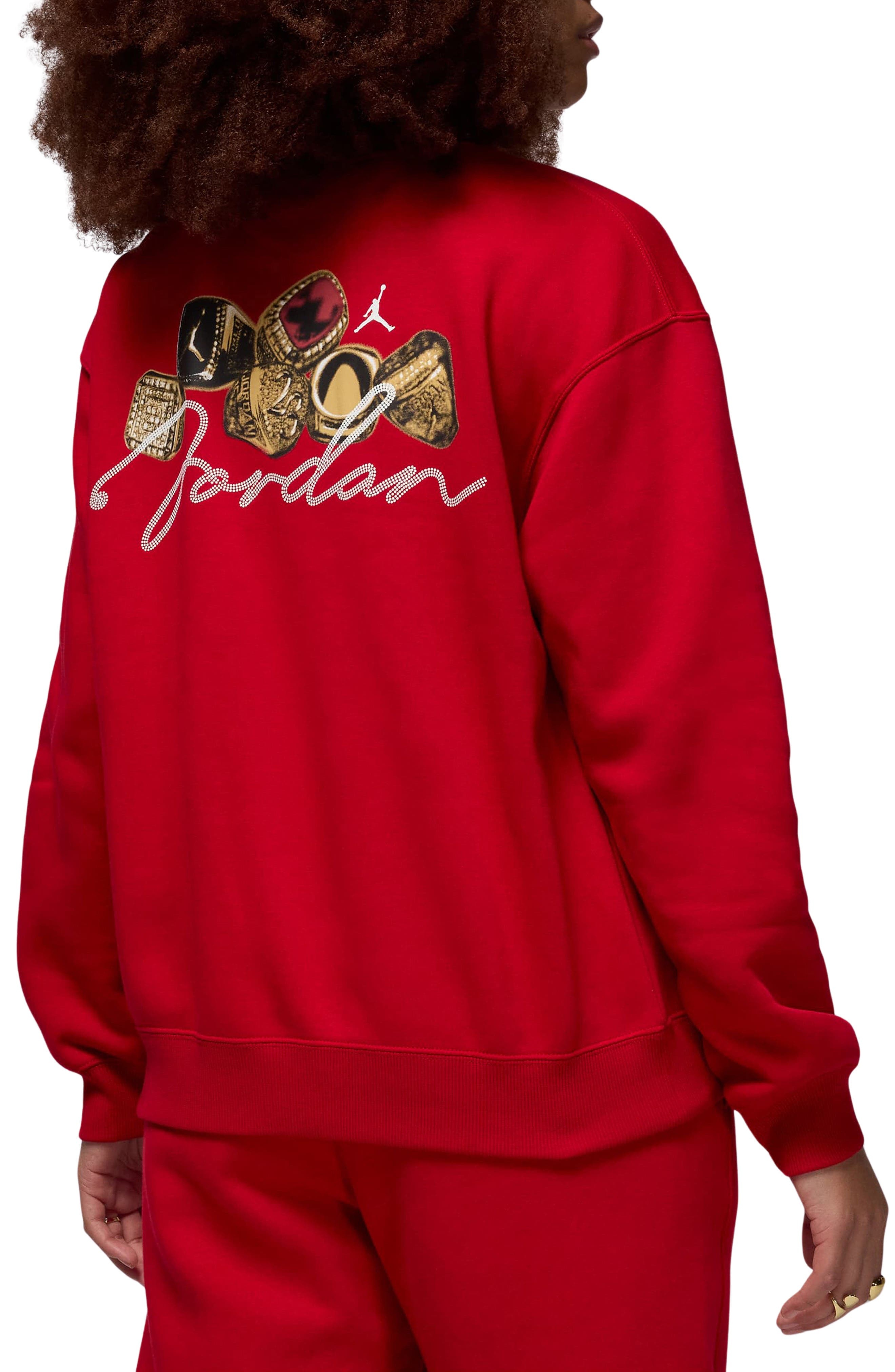 Nike Jordan Brooklyn Fleece Crewneck Sweatshirt in Gym Red/White at Nordstrom - 2