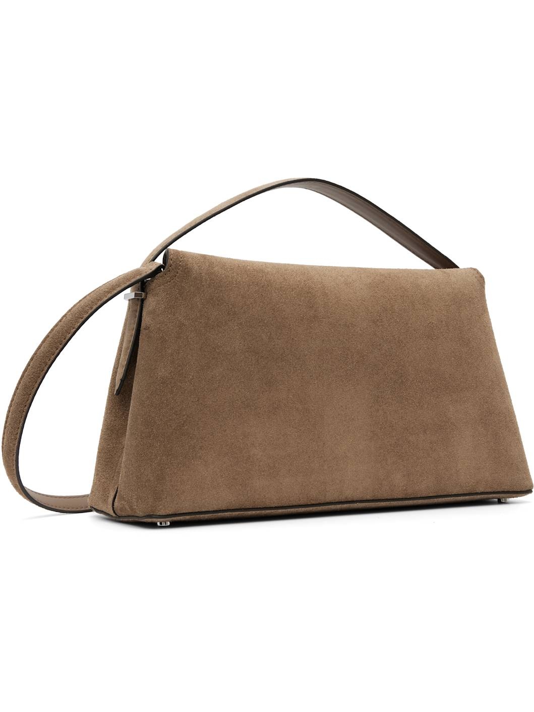 Taupe T-Lock Suede Top Handle Bag - 3