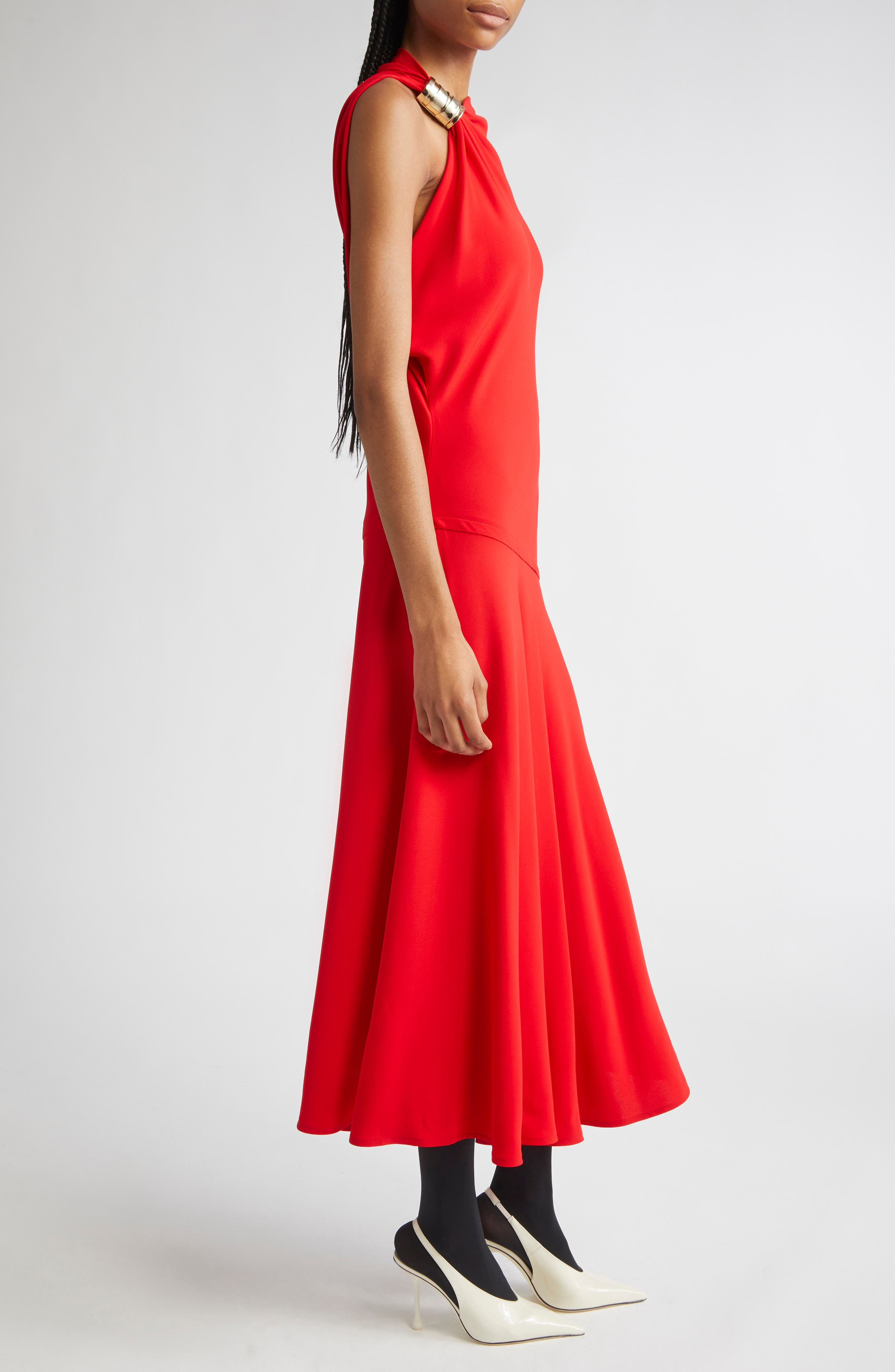 Proenza Schouler Rue Asymmetric Matte Crepe Dress in Red at Nordstrom - 3