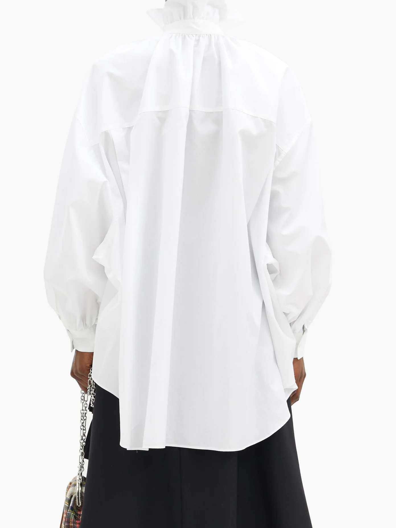 Oversized ruffled-neck cotton-poplin shirt - 5