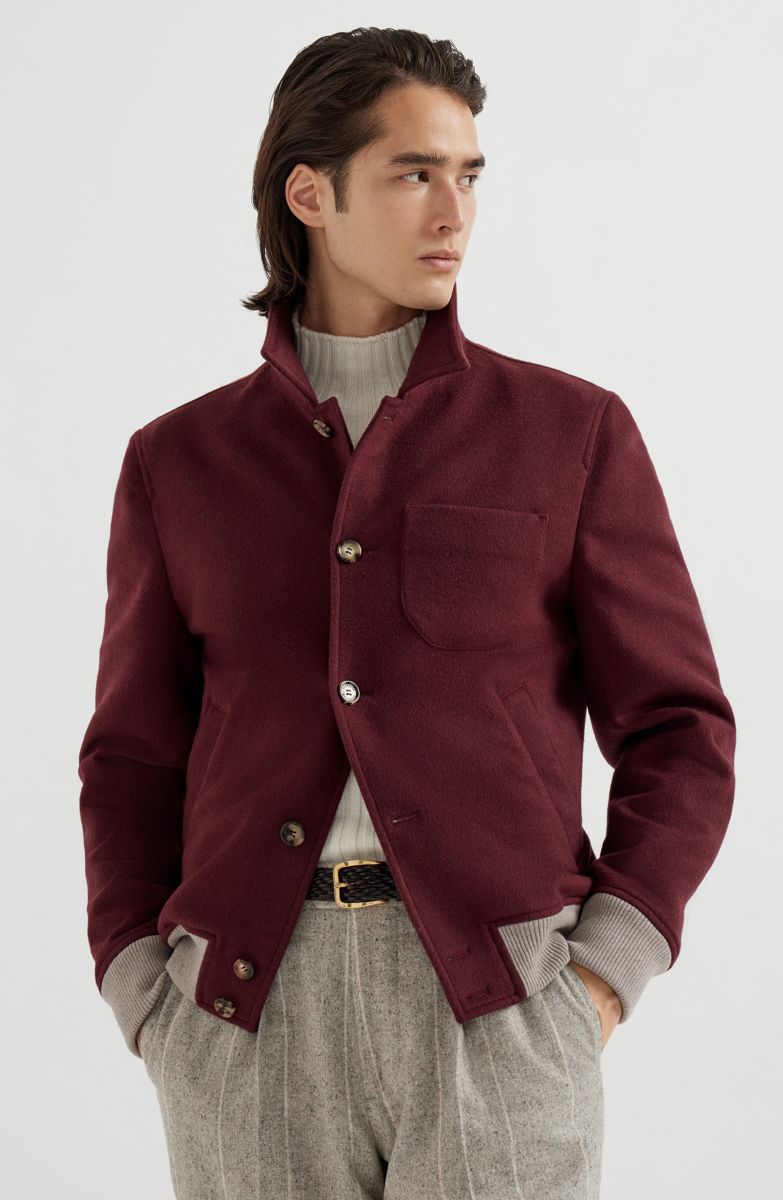 Brunello Cucinelli Shirt-style bomber jacket in Burgundy at Nordstrom - 2