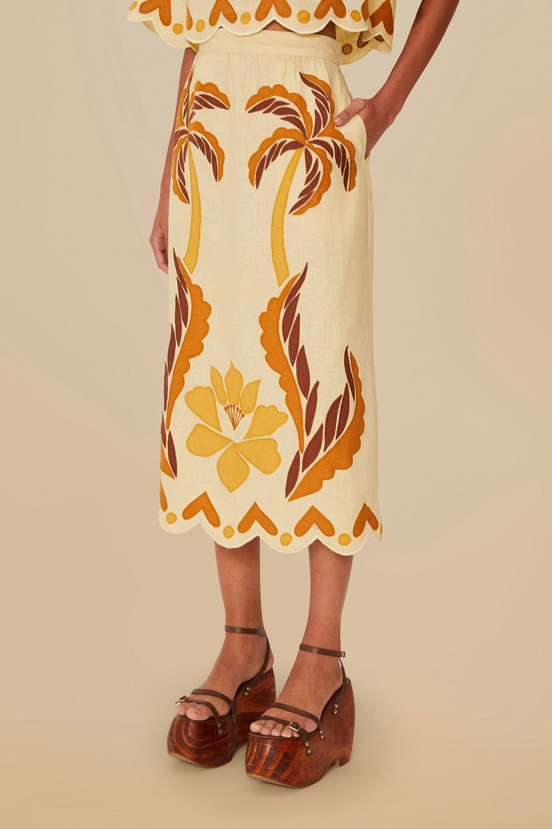 Sand Summer Cutwork Euroflax™ Premium Linen Skirt - 2