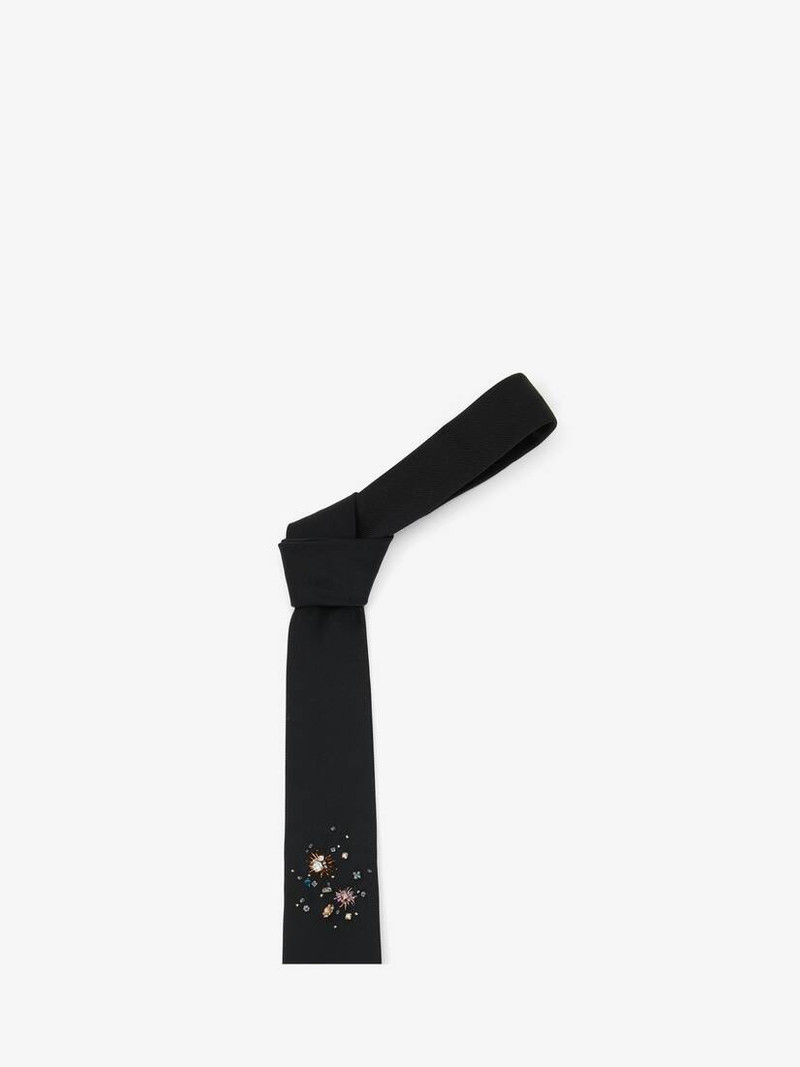 Alexander McQueen Men's Celestial Crystal Embroidery Tie in Black outlook