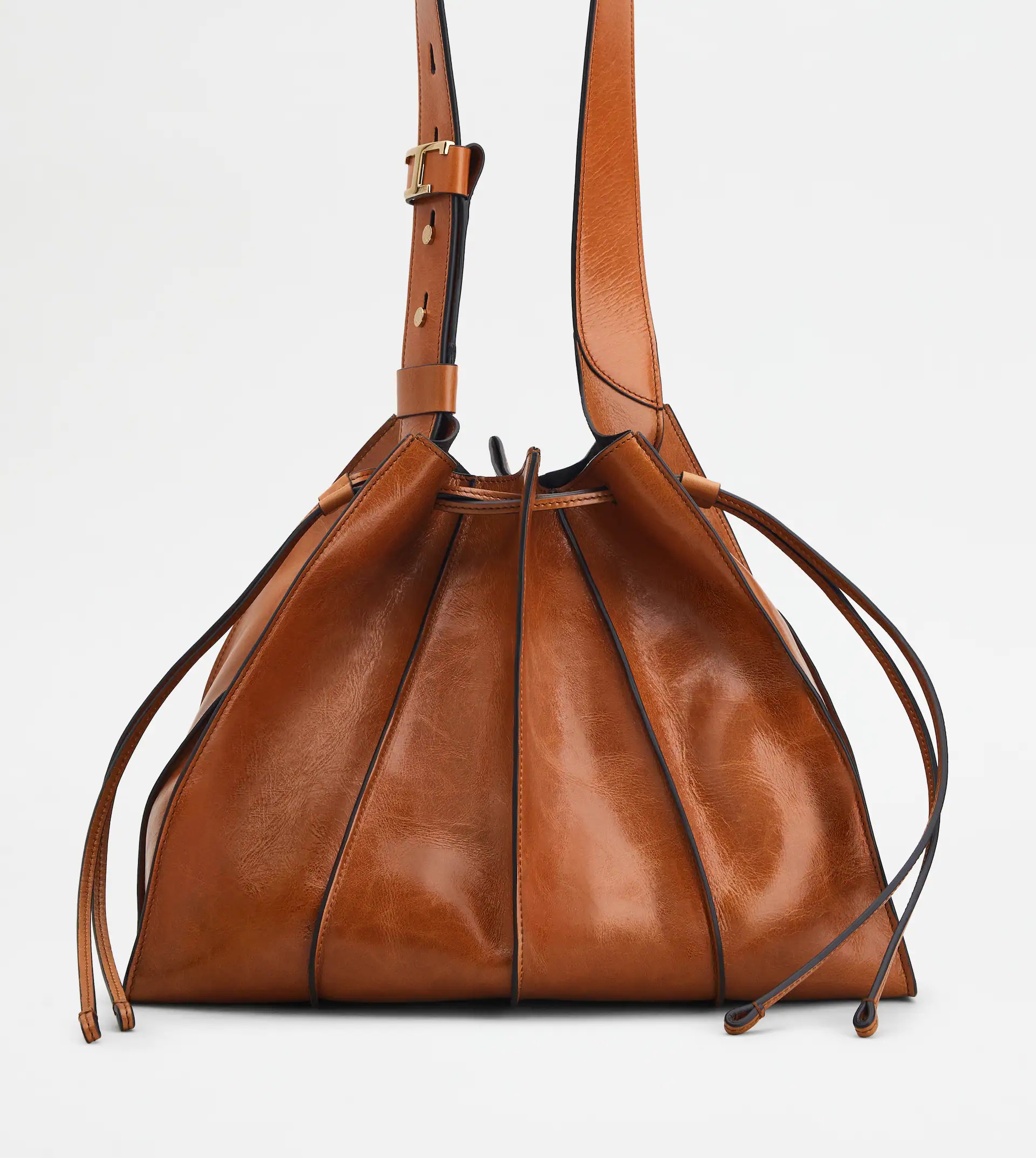 Tod's - T Timeless Bucket Bag in Leather Small, Brown, - Bags