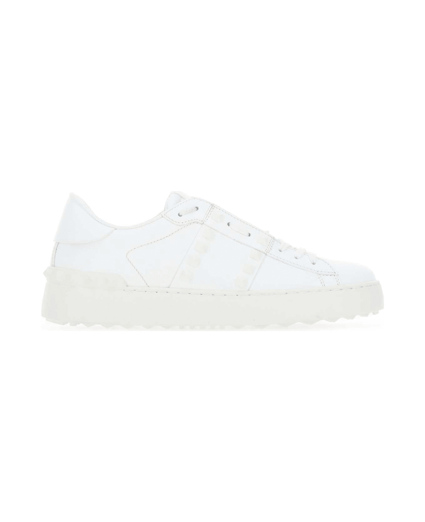 White Leather Rockstud Untitled Sneakers - 1