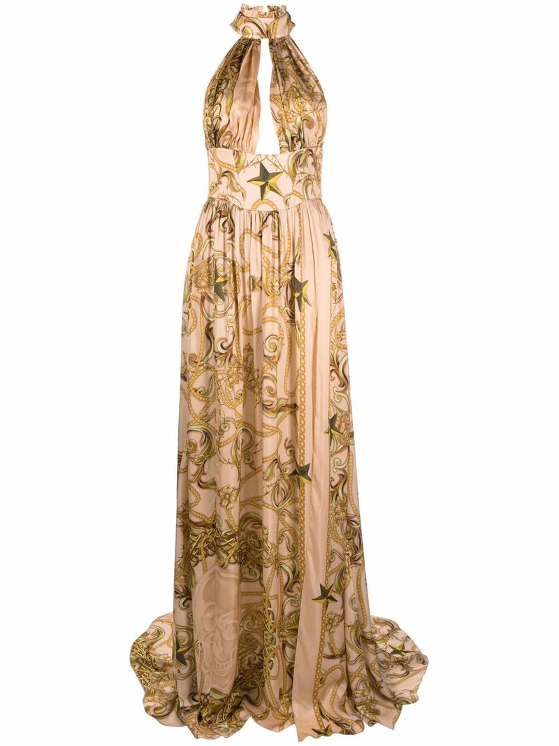 baroque-print halterneck dress 1