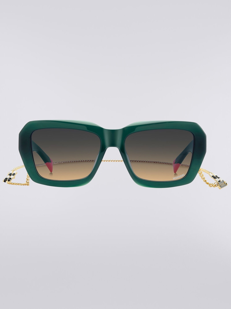 Square acetate sunglasses with a metal chain - 1