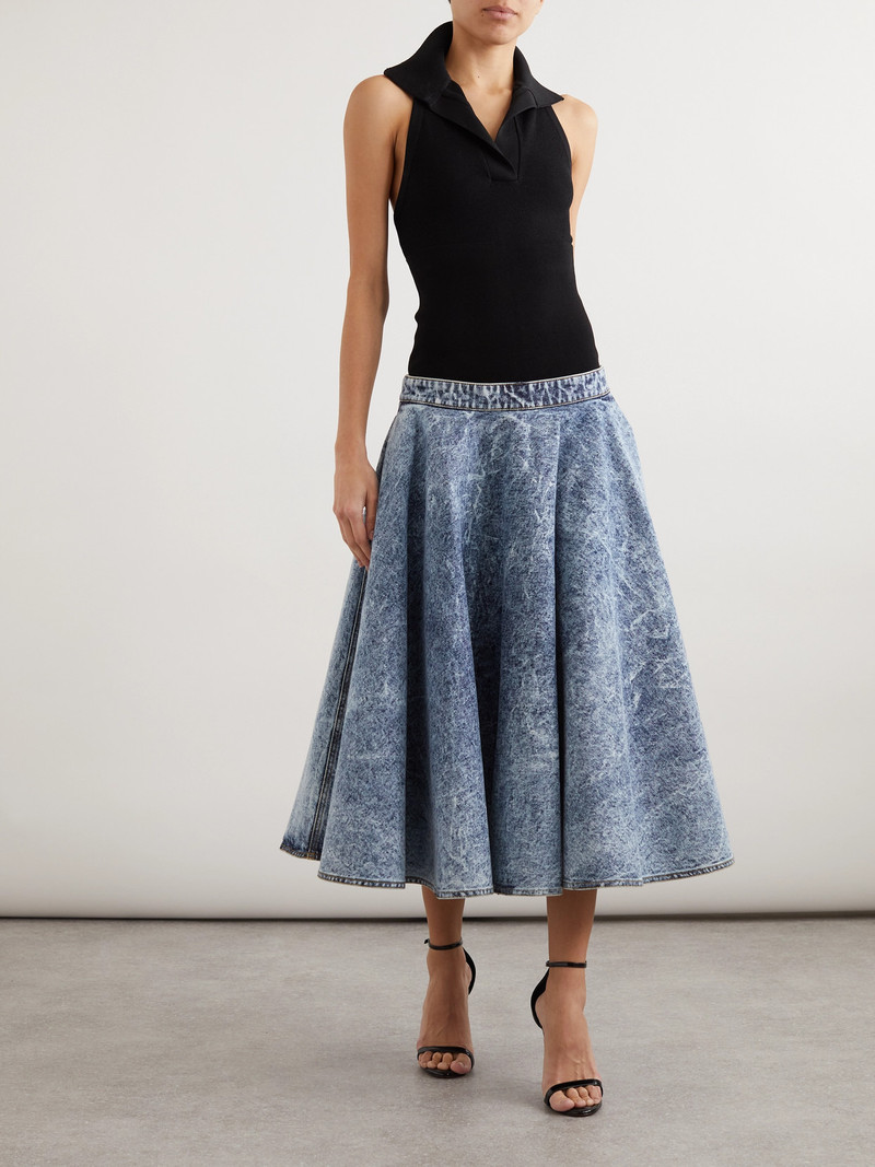 Alaïa Stretch-knit And Pleated Denim Midi Skirt outlook