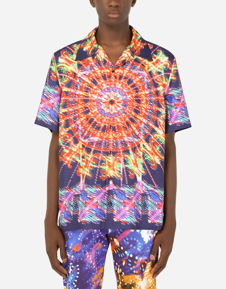 Illumination-print silk Hawaiian shirt - 1