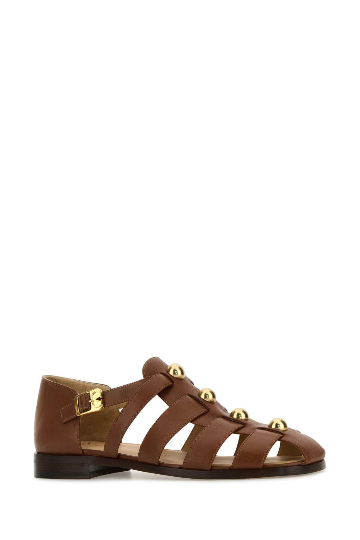 Valentino Garavani Men Brown Leather Studshield Sandals - 2
