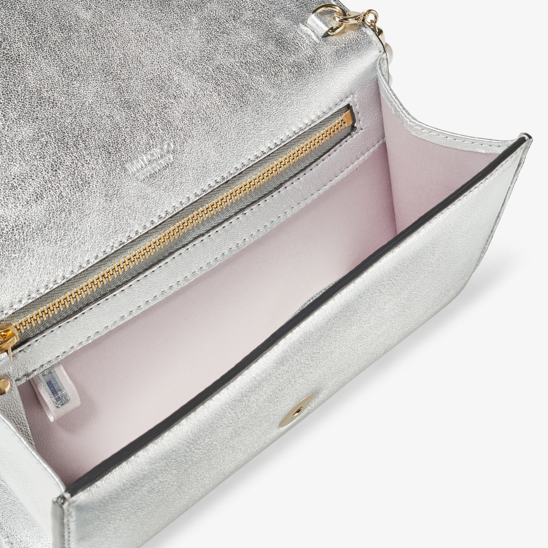 Avenue Wallet W/Chain
Silver Metallic Nappa Leather Wallet with Pearl Strap - 6