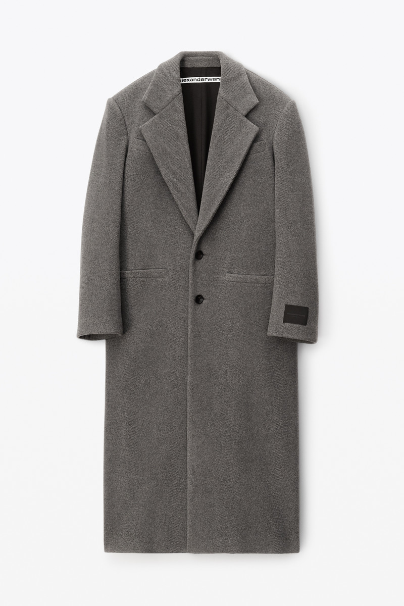 long coat in herringbone coating 1