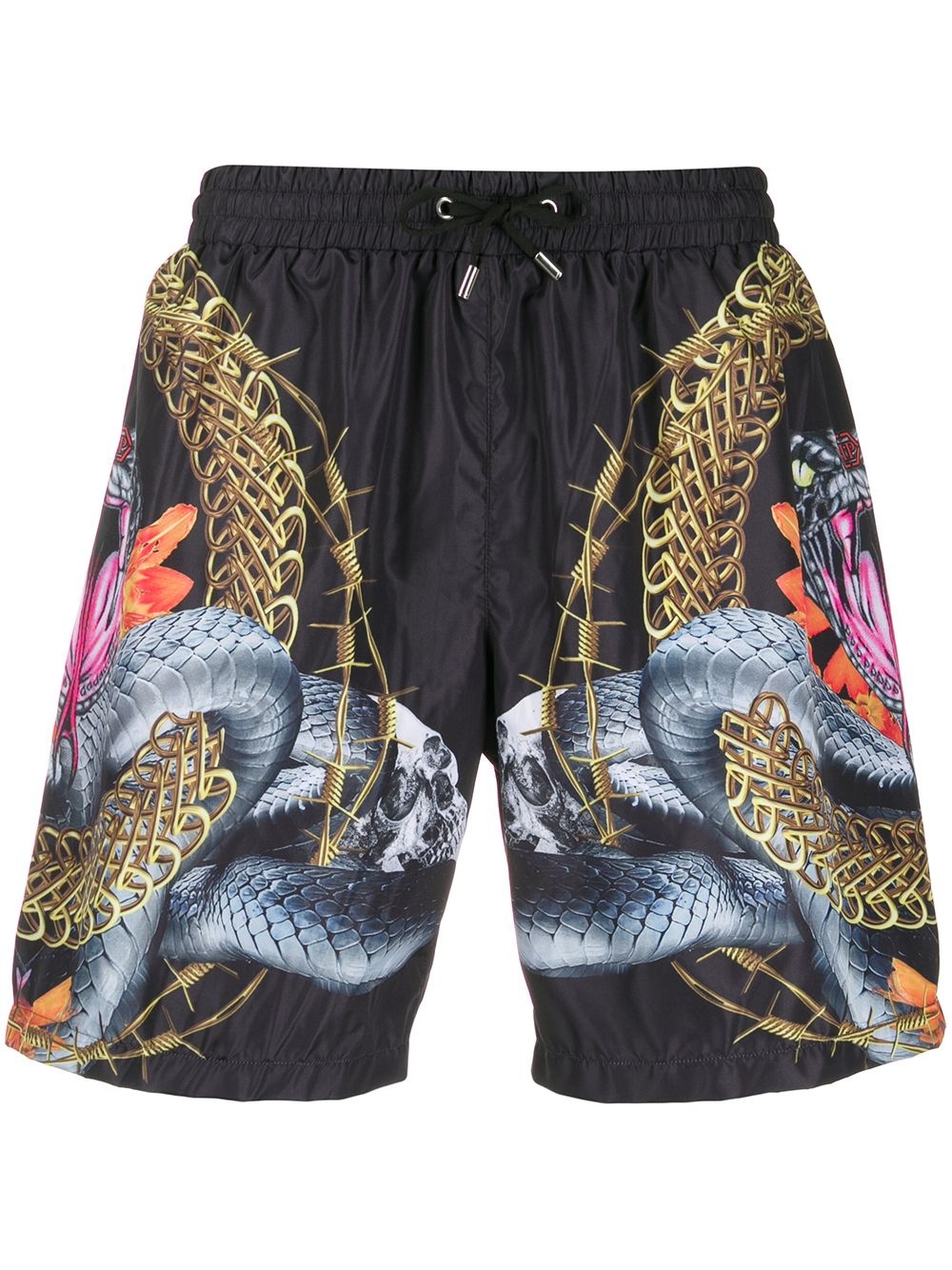 mixed pattern drawstring swim shorts - 1