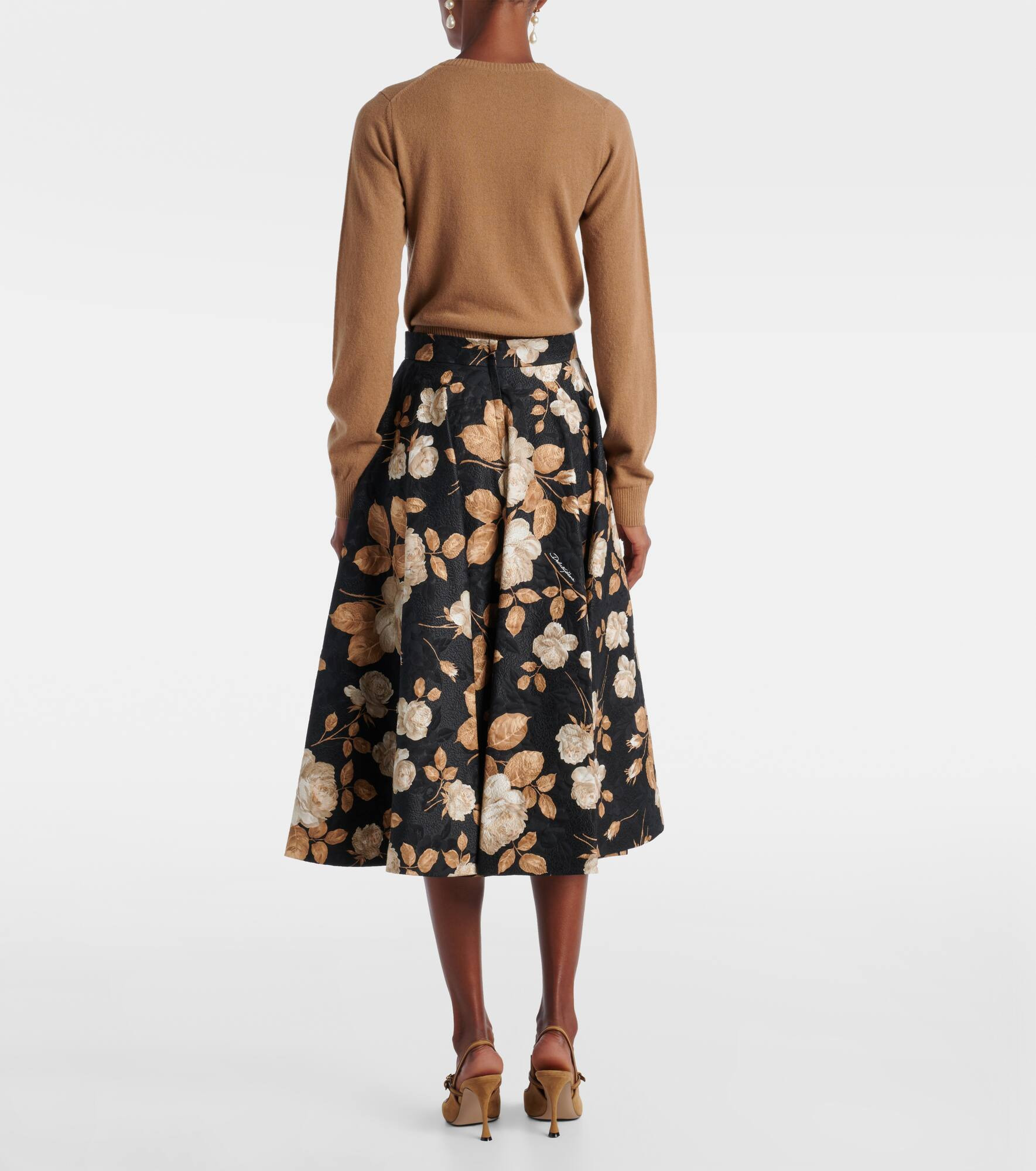Cotton and silk-blend brocade midi skirt - 3