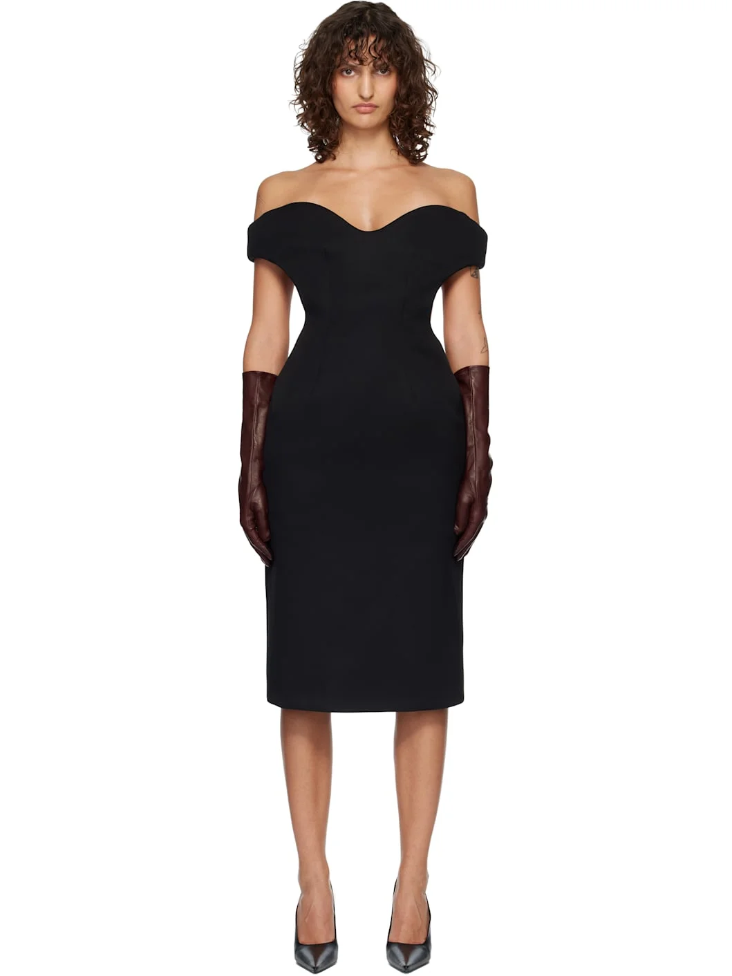 Black Sculptural Midi Dress - 1