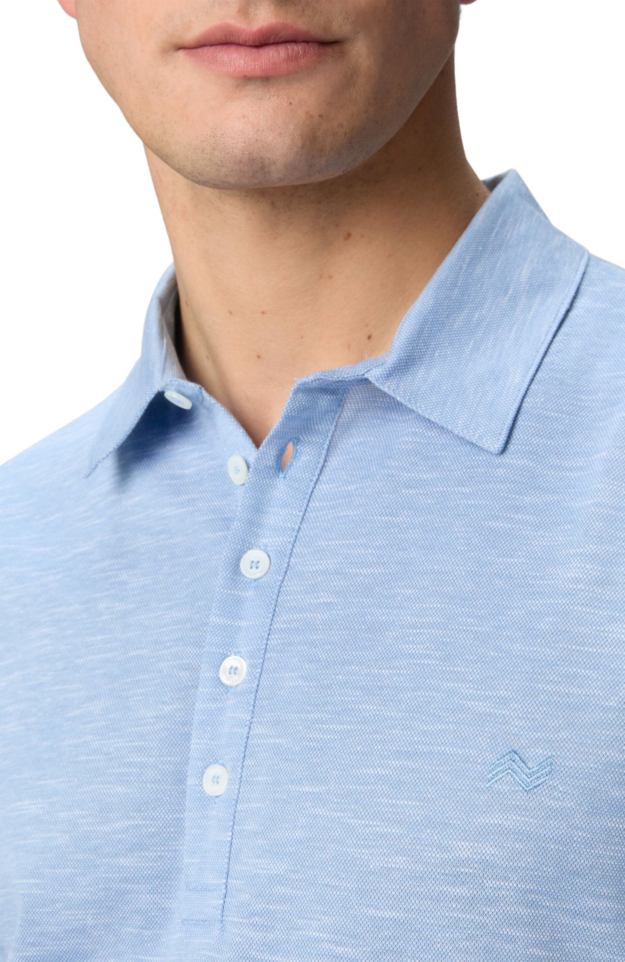Missoni Slub Cotton And Linen Polo Shirt With Zigzag Embroidery in Blue at Nordstrom - 8