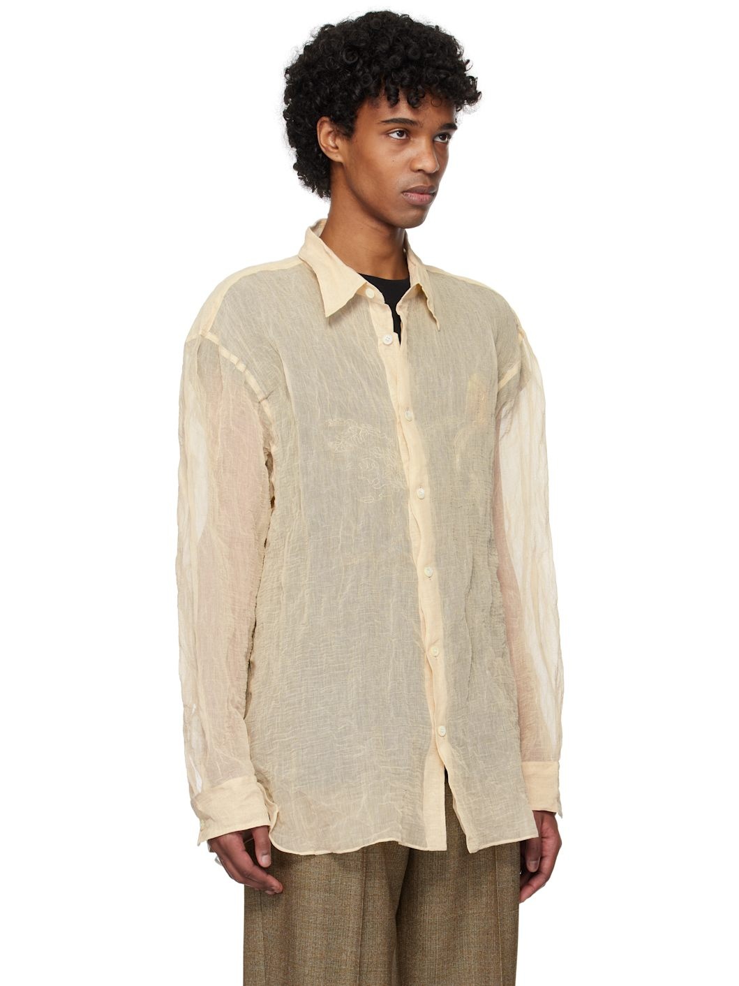 Beige Metallic Thread Shirt - 2
