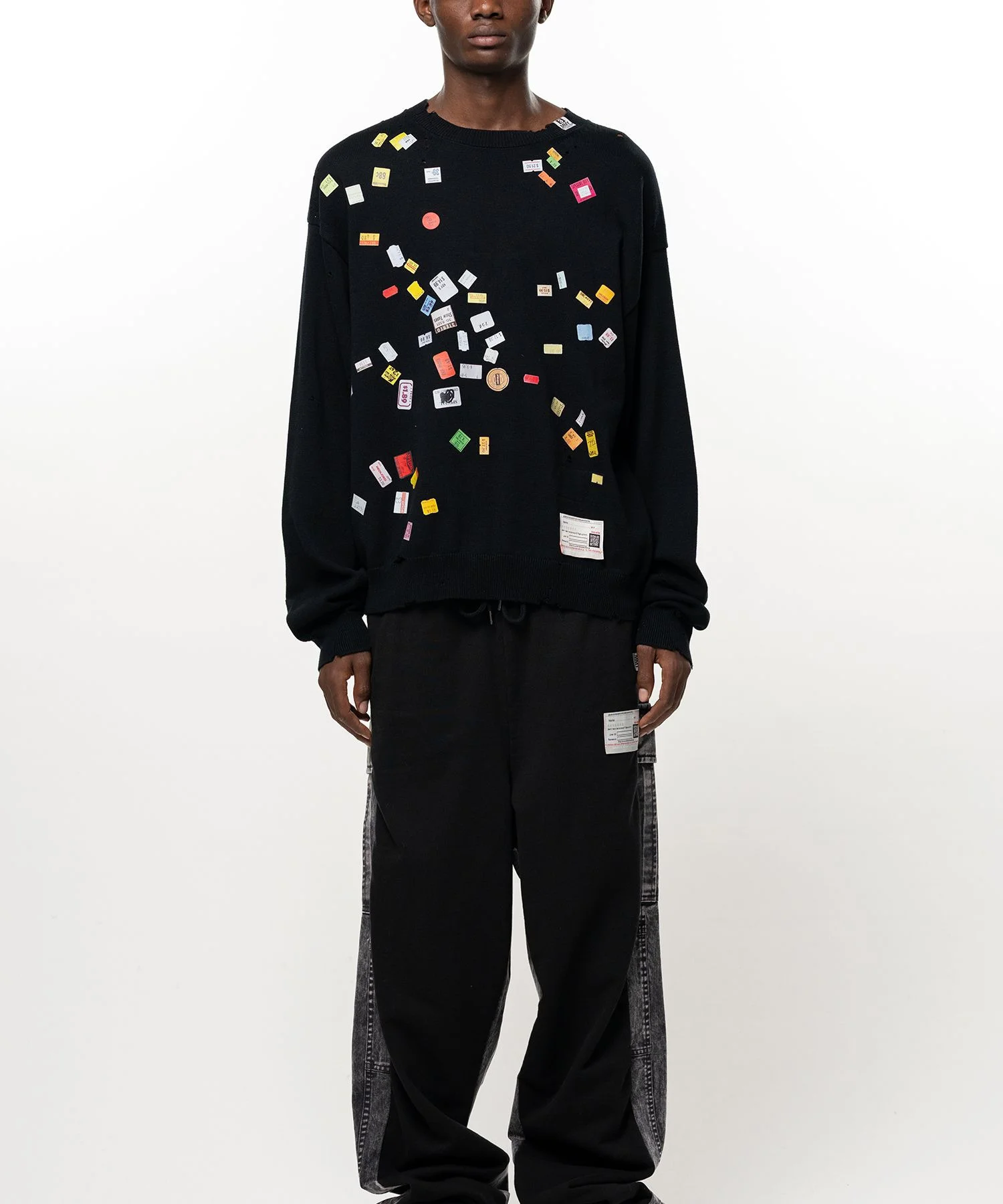 Price Tag Sticker Printed Knit Sweater - 1