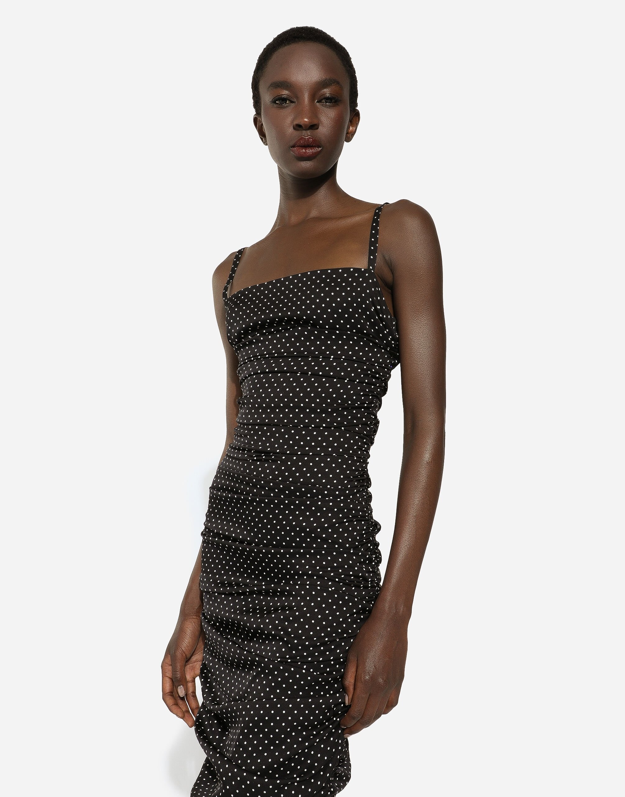 Charmeuse sheath dress with micro polka-dot print: - 4