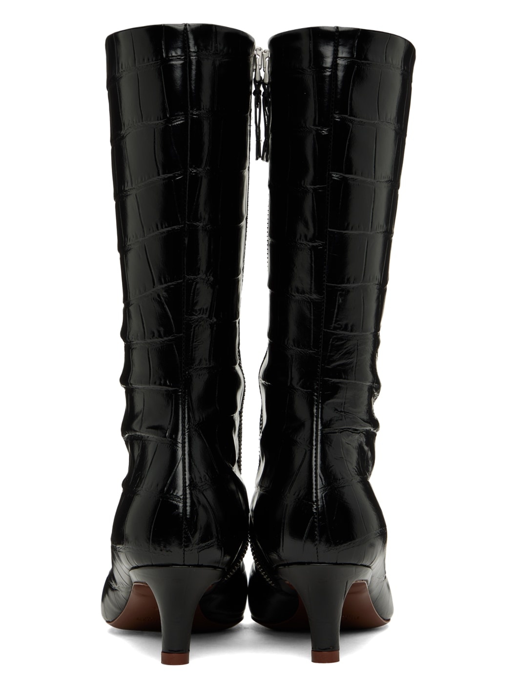 Black Croc-Embossed Boots - 2