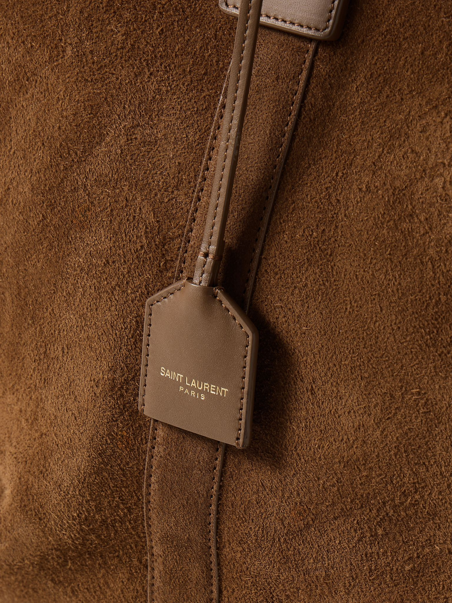Leather-Trimmed Suede Tote Bag Brown - 4