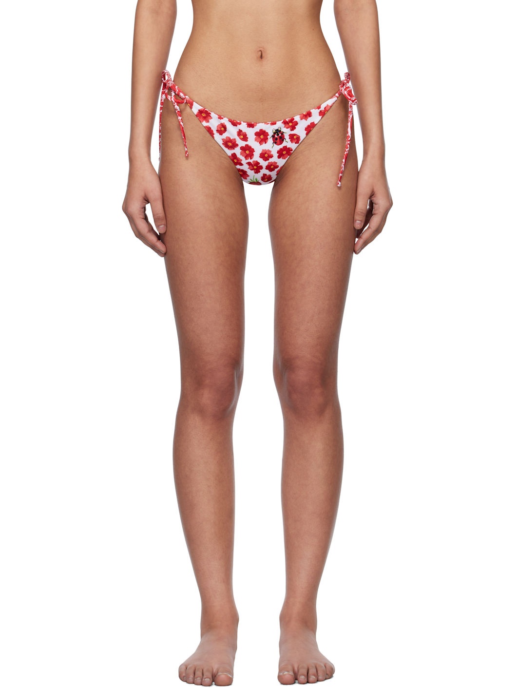 White & Red Strawberry Garden Bikini Bottom - 1