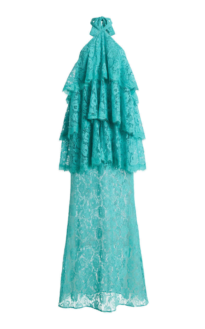 Exclusive Gaia Tiered Lace Maxi Halter Dress blue 1