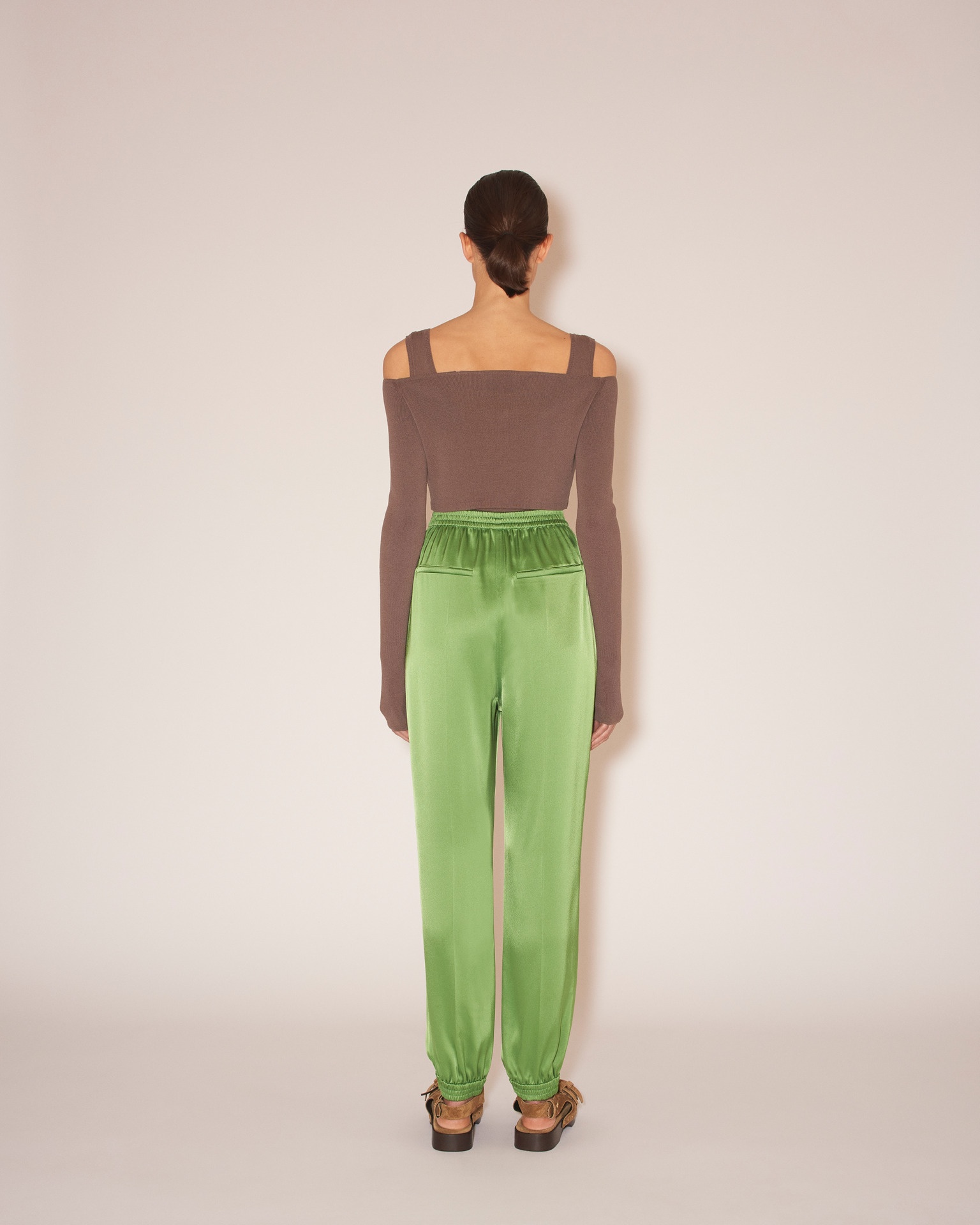 JOLIEN - Slip-satin tapered pants - Green - 5