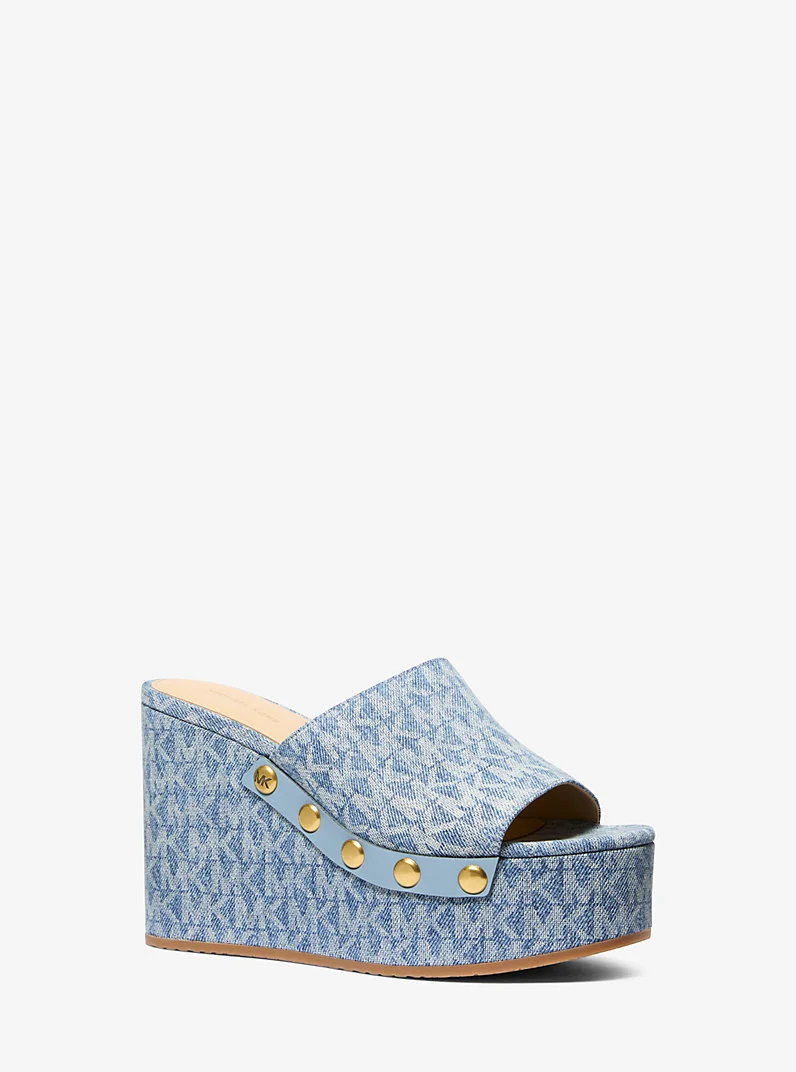Mayes Signature Logo Print Denim Wedge Sandal - 1